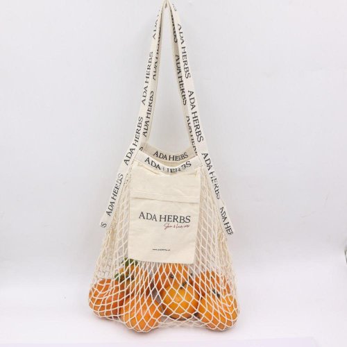 Silk screen printed handles cotton net mesh bag for amazon