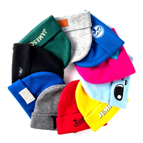 Multi-Color Unisex embroidered logo acrylic knit hat beanie with cuff