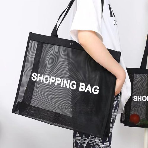 Large size brand clothes store polyester nylon wire mesh beach handle tote bag