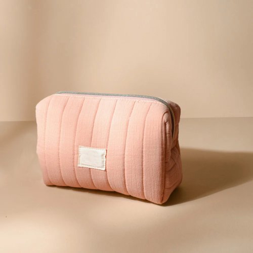 Cotton muslin quilt cosmetic bag