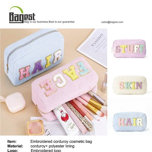 Embroidered corduroy cosmetic bag price